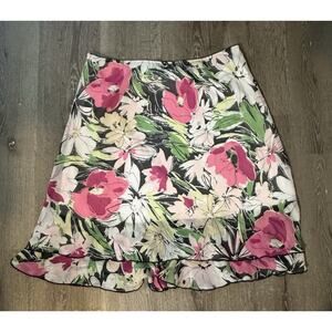 Briggs Petite Pink/Green Floral Print Skirt, Flowy, PXL